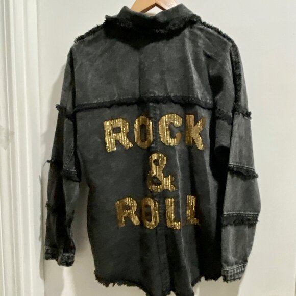 Grunge Goth Punk ROCK & ROLL Preppy Y2K Cotton Oversized Raw Seam Shirt Jacket S - Picture 1 of 11